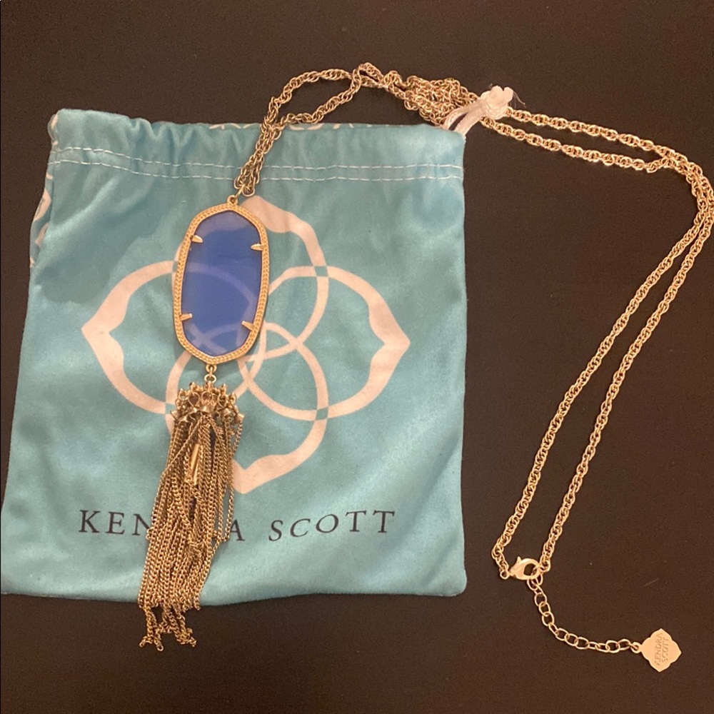 Kendra Scott Rayne Gold Necklace with Blue Stone